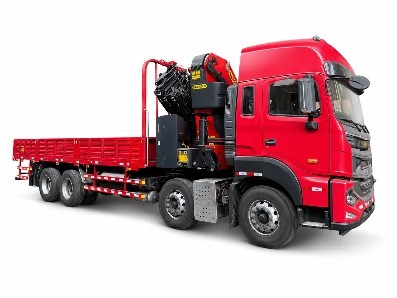 JAC knuckle-boom truck-mounted crane configuration shown in an editorial vehicle view