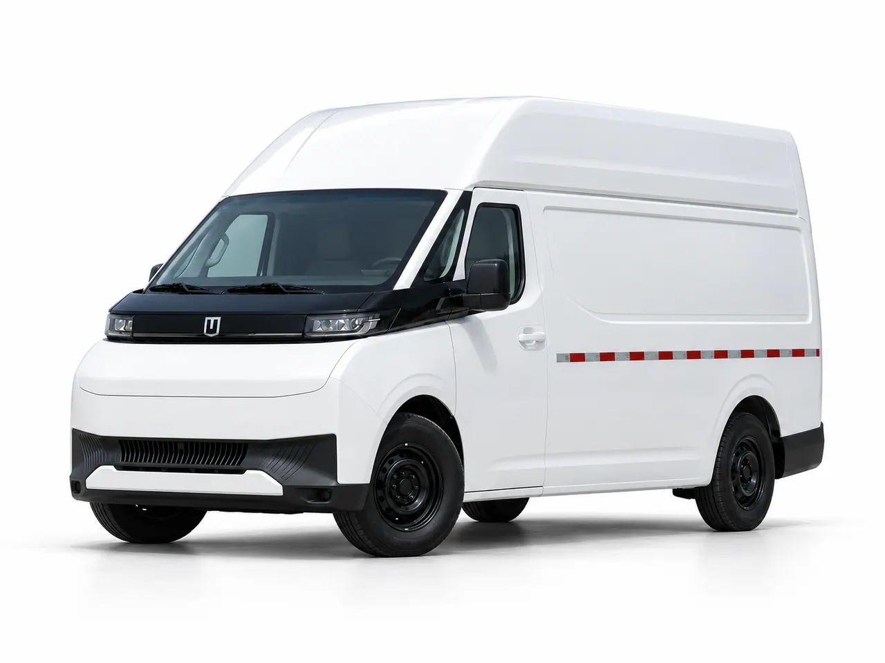 White high-roof panel van viewed from the front left.