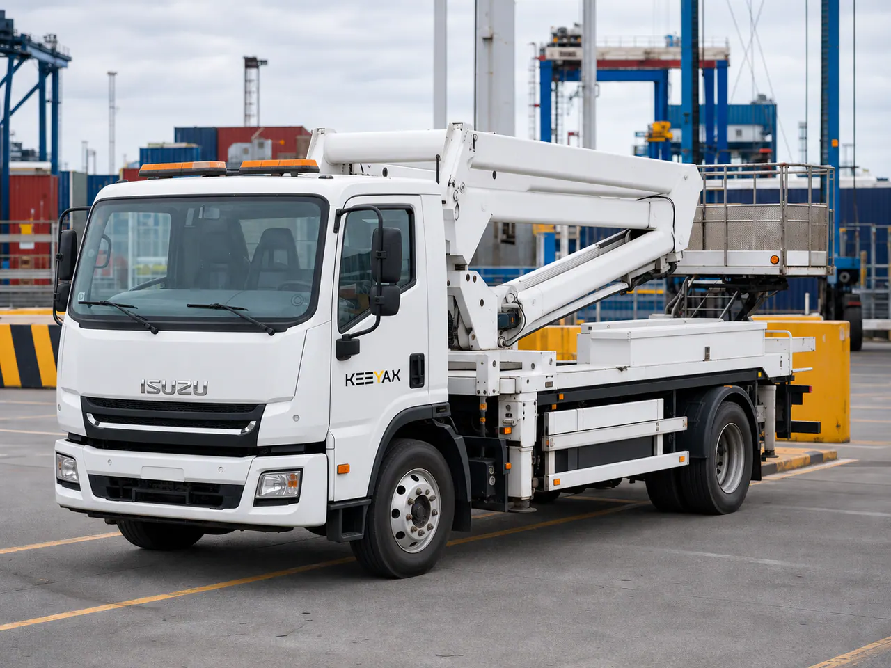 View of a special-purpose truck prepared for pickup at a cargo port