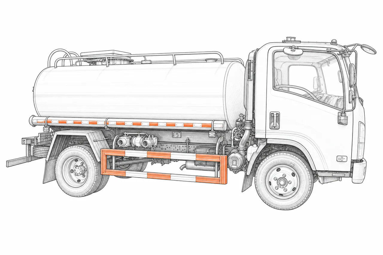 Concepto técnico de configuración para Camión cisterna de agua en acero al carbono