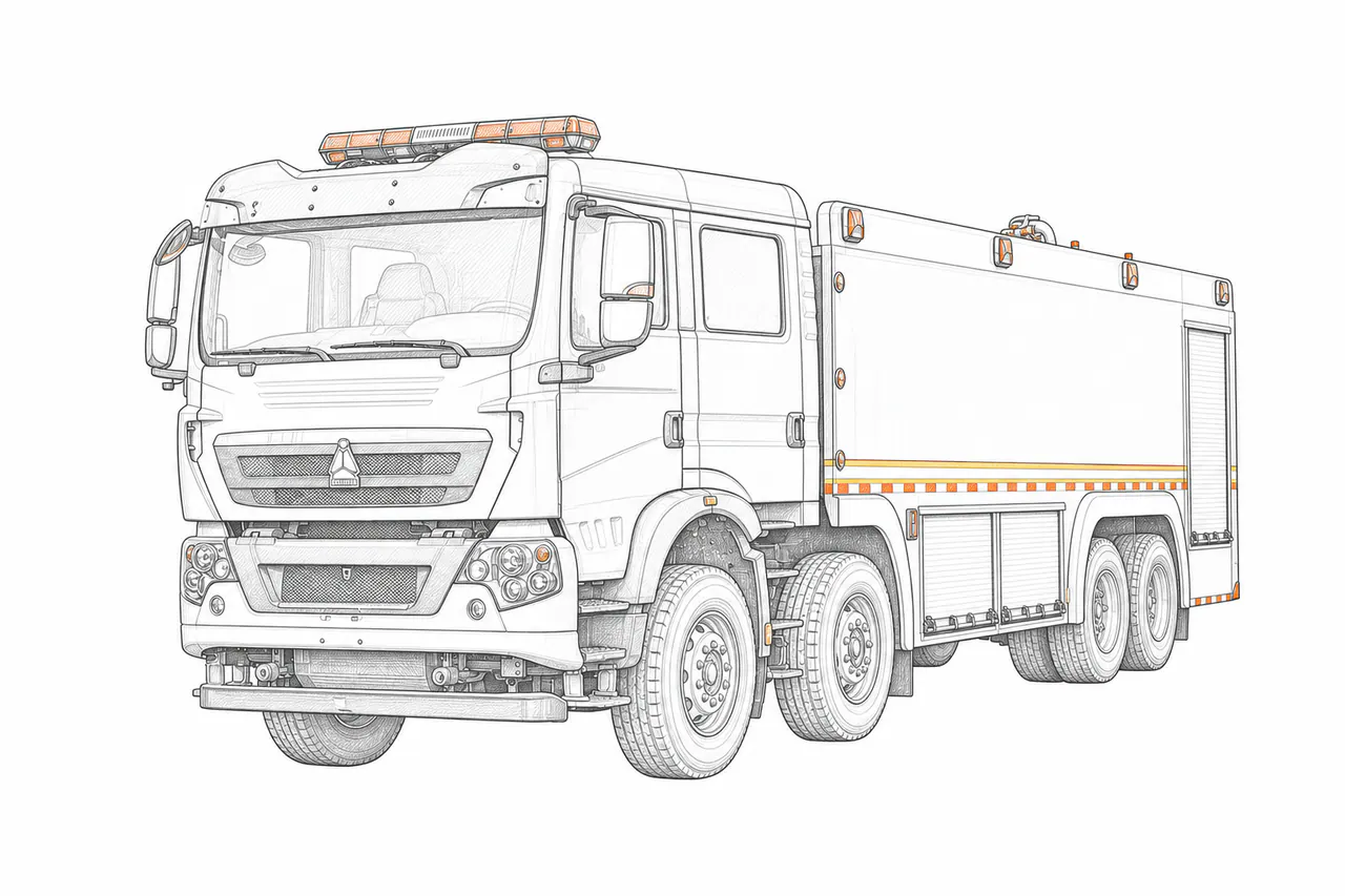 Concepto técnico de configuración para Camión de bomberos con espuma