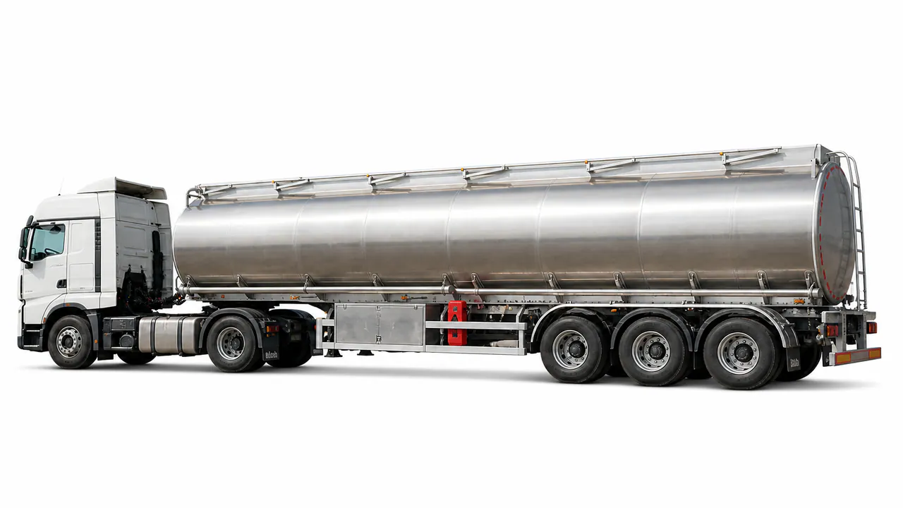Runzhixing SCS9450GYY fuel tanker semi-trailer configuration shown in an editorial vehicle view