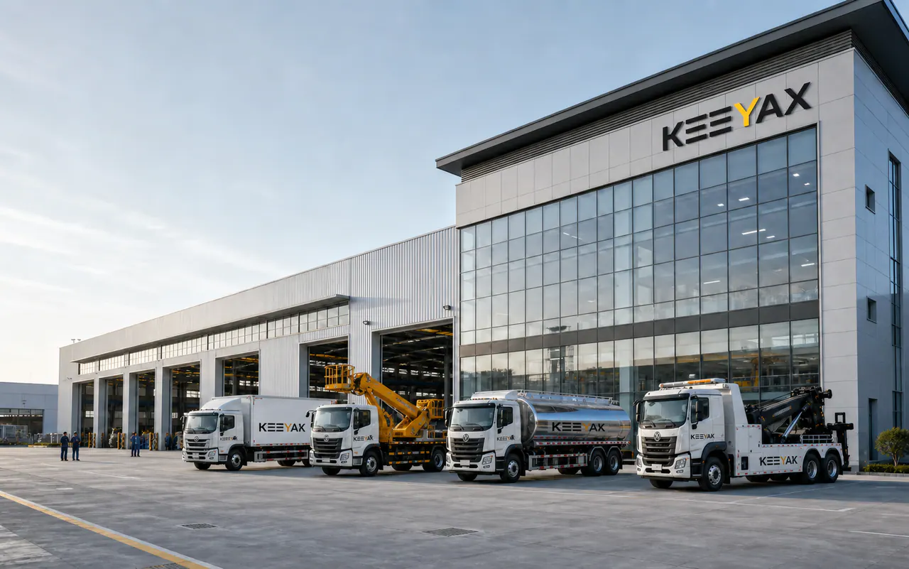 KEEYAK factory exterior with a lineup of branded completed special vehicles