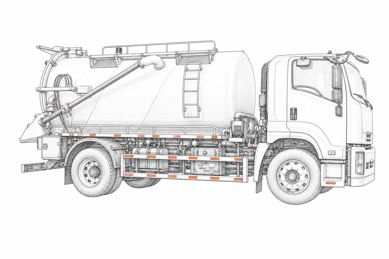 Concepto técnico de configuración para Camión combinado de hidrojet y vacío