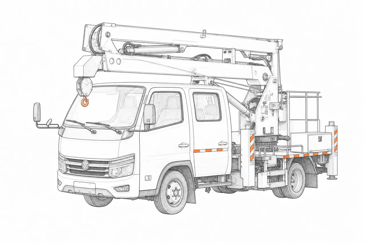 Concepto técnico de configuración para Camión con plataforma elevadora y brazo articulado