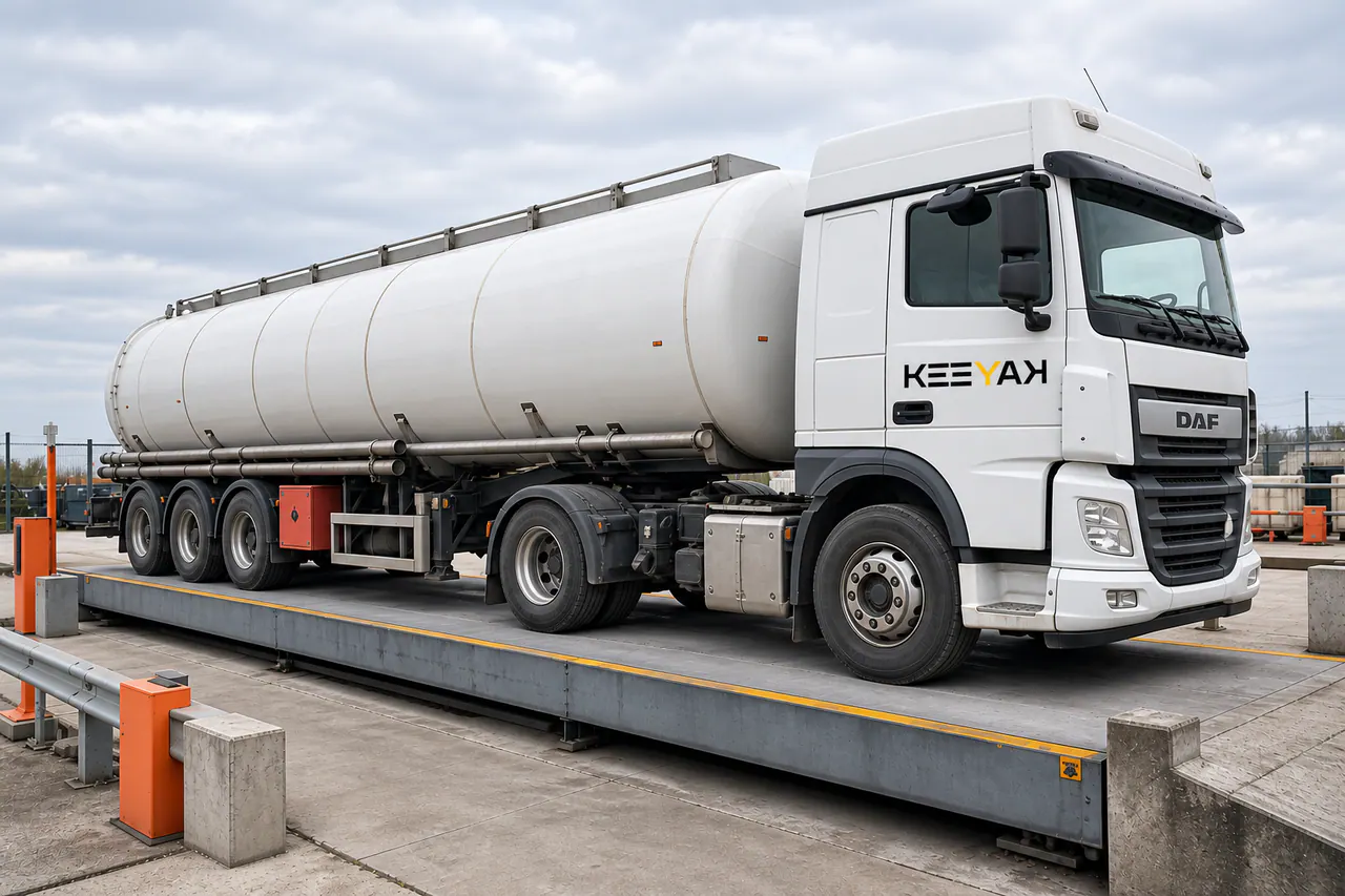 Fuel tanker at a weighbridge for payload planning