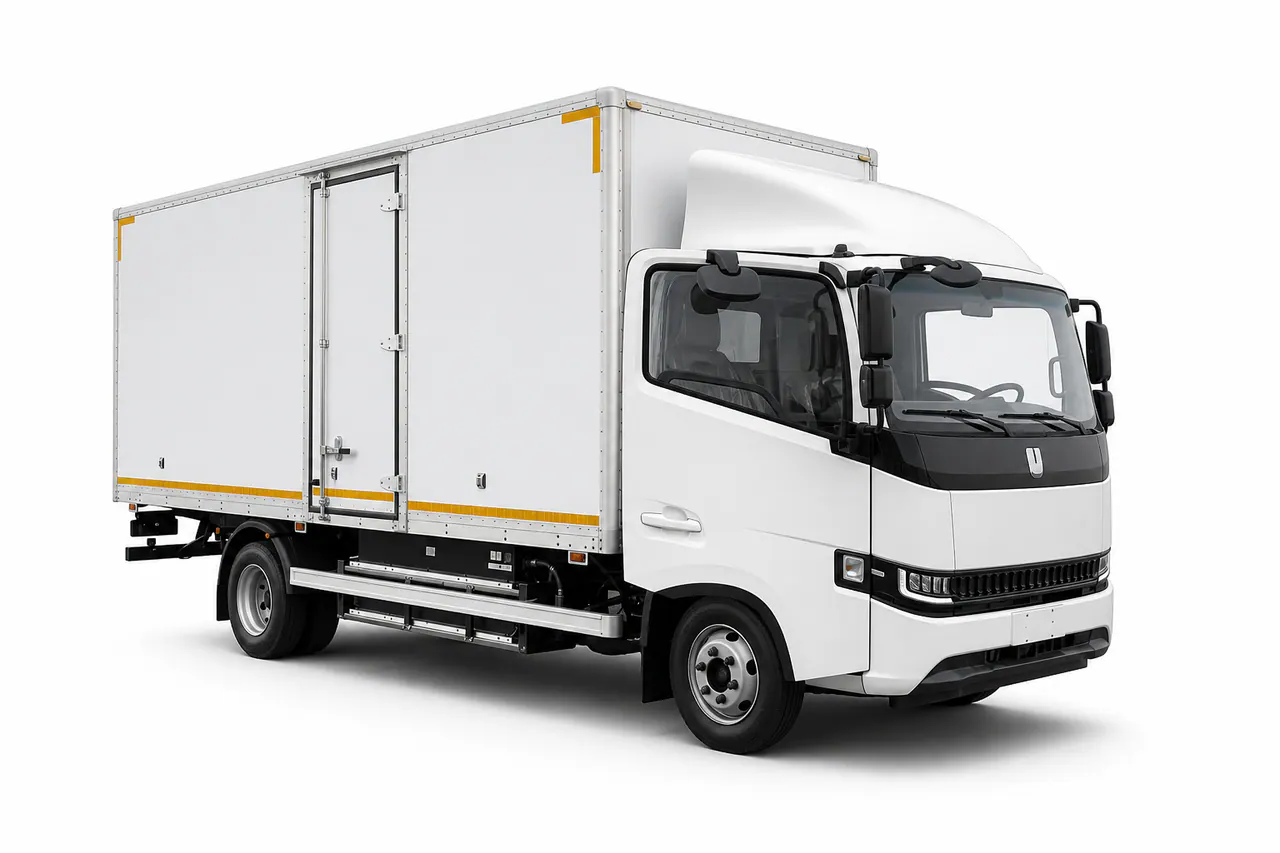 Geely H9E electric box truck configuration presented against a plain background