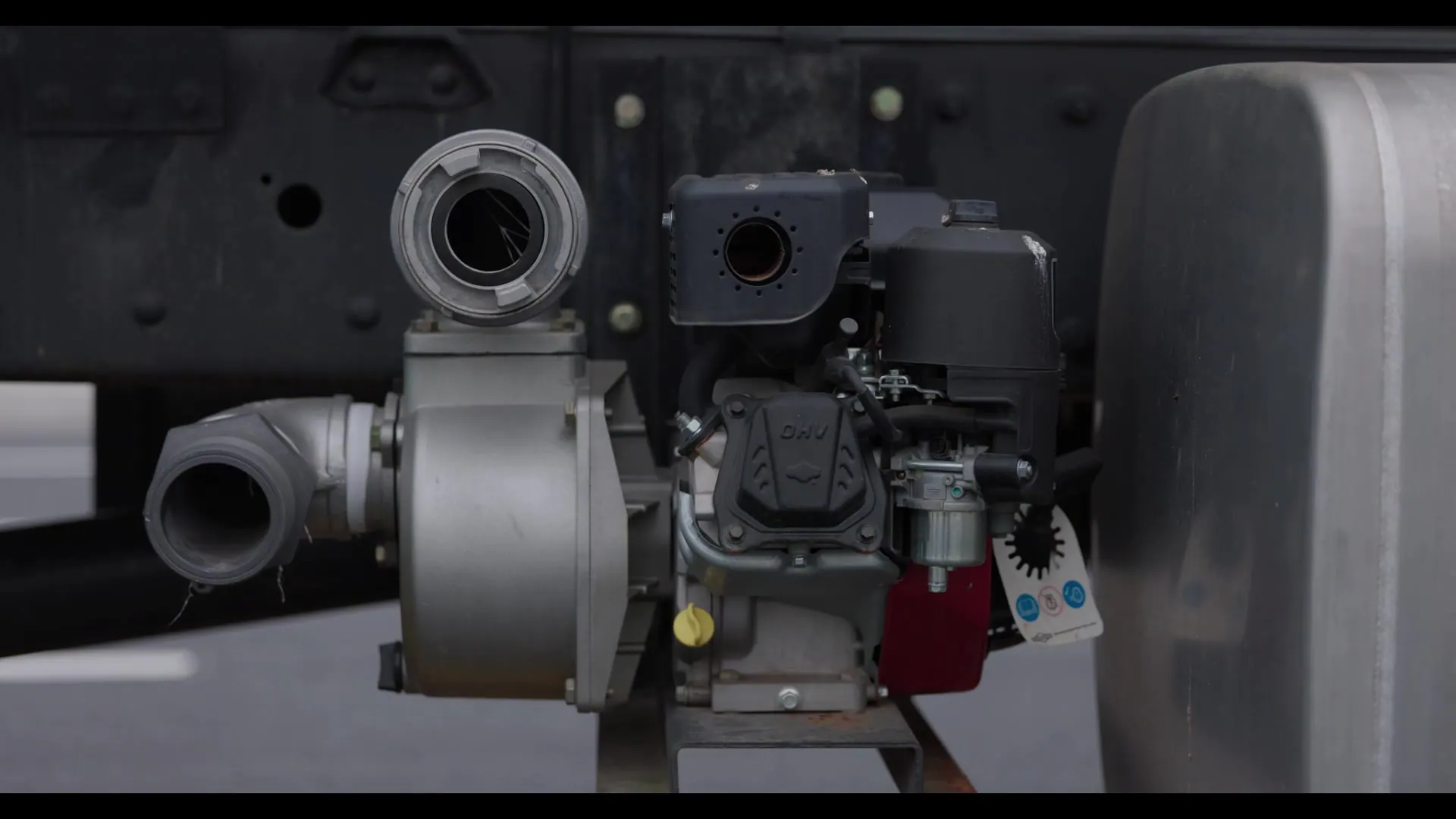 Real water tanker pump and discharge equipment detail
