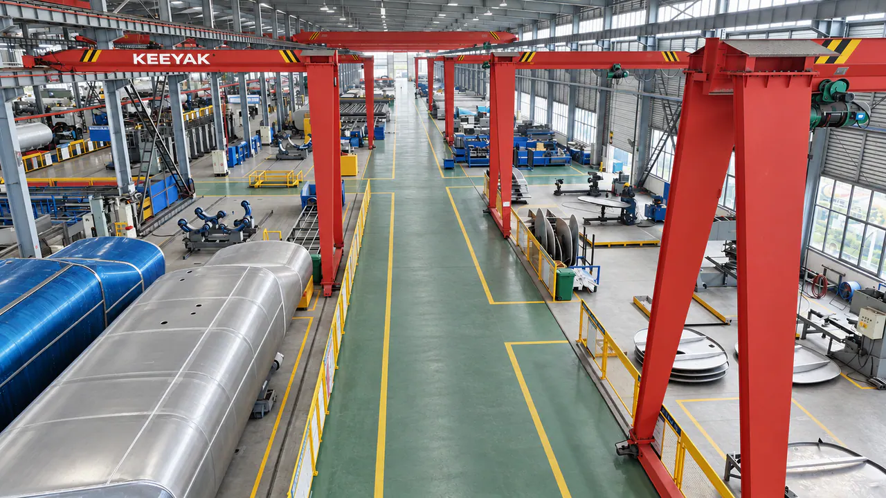 Tank bodies, metal sections and equipment in the tank-body workshop.