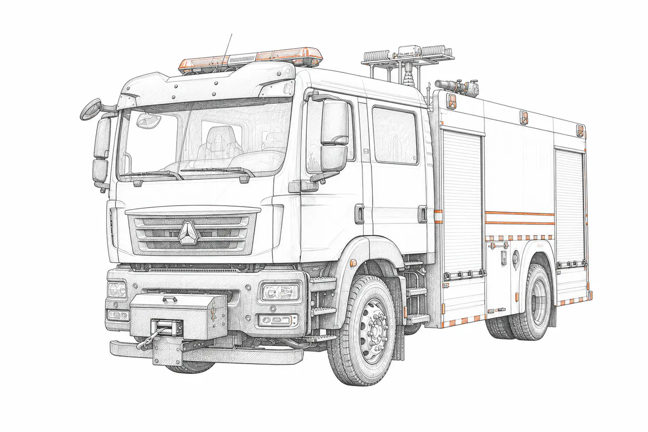 Concepto técnico de configuración para Camión de bomberos de polvo químico seco