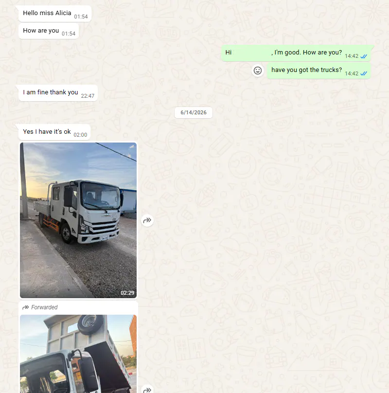 Our follow-up and the customer’s first confirmation that the trucks had arrived.