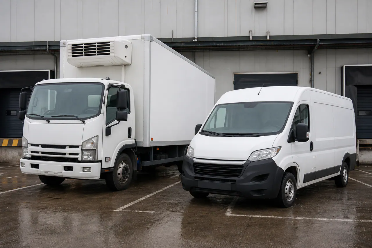 Camion frigorifique et fourgonnette isolée présentés pour une comparaison de la chaîne du froid