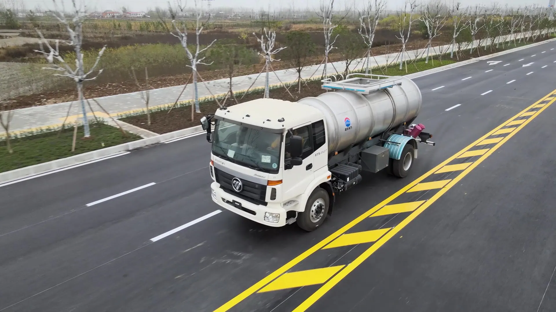 Real water tanker truck photographed in a vehicle yard