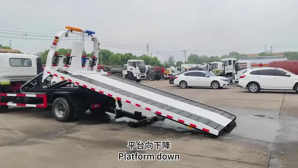 Real rollback wrecker platform photographed during operation