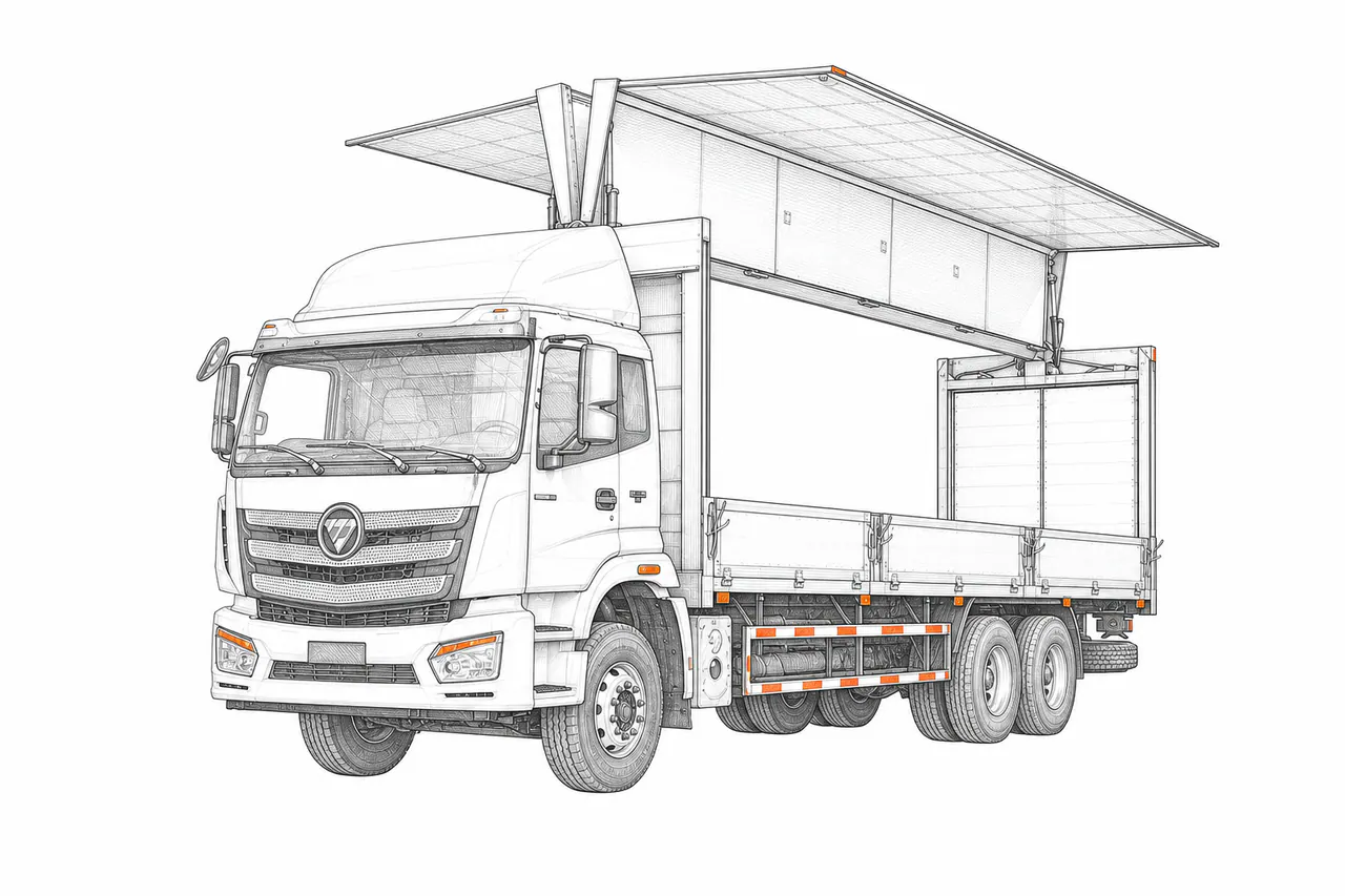 Concepto técnico de configuración para Camión furgón con paneles laterales abatibles pesado