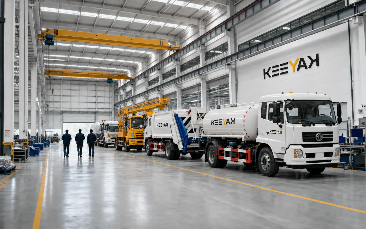 KEEYAK special vehicle manufacturing floor with branded finished vehicles prepared for project coordination